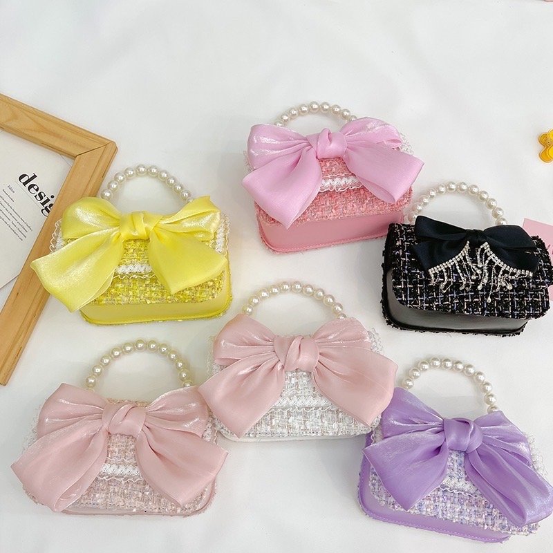 Big Ribbon pearl handle bag for little girls - Leenababies