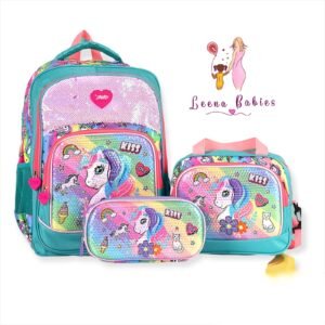 Green Three-piece unicorn backpack set