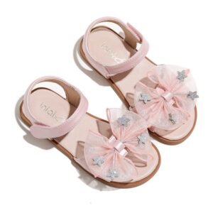 Pink fancy bow net holiday flat sandals