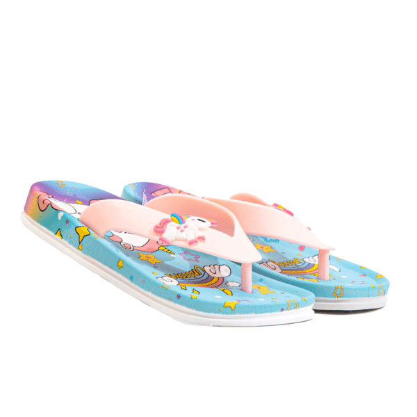 Blue unicorn flip flops