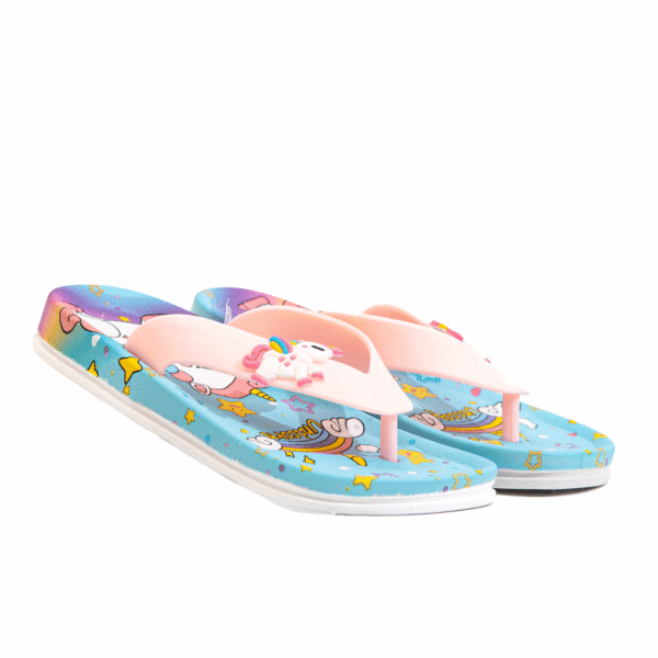 Blue unicorn flip flops