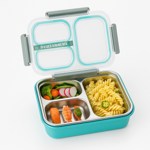 BLUE Stainless Steel 3-Compartment Lunch Box (1.2L)