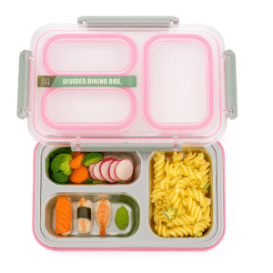 Pink Stainless Steel 3-Compartment Lunch Box (1.2L)