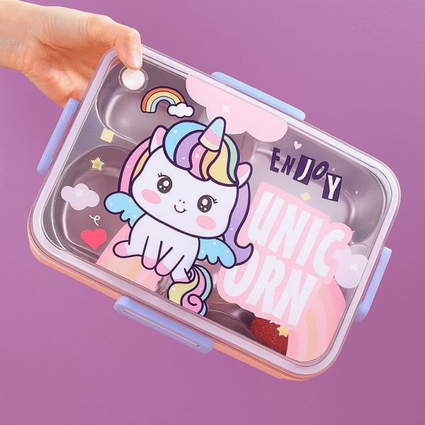 ✨ Kids Cartoon Stainless Steel Lunch Box – 900ml Unicorn Design