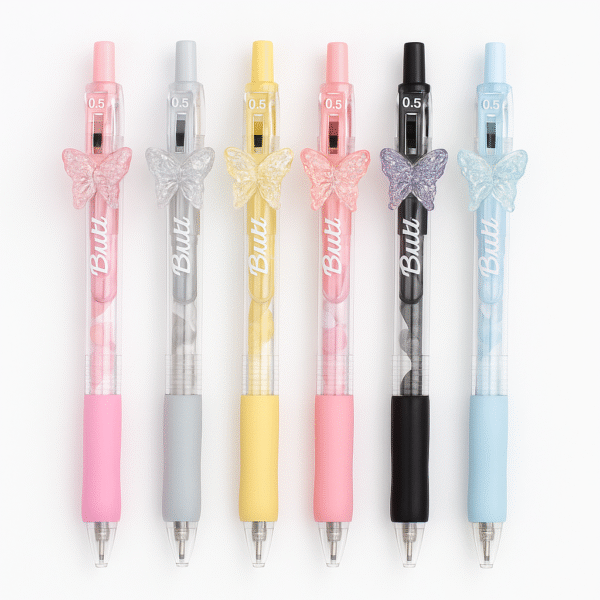🦋 Crystal Butterfly Gel Pen Set – 6 PCS (0.5mm)