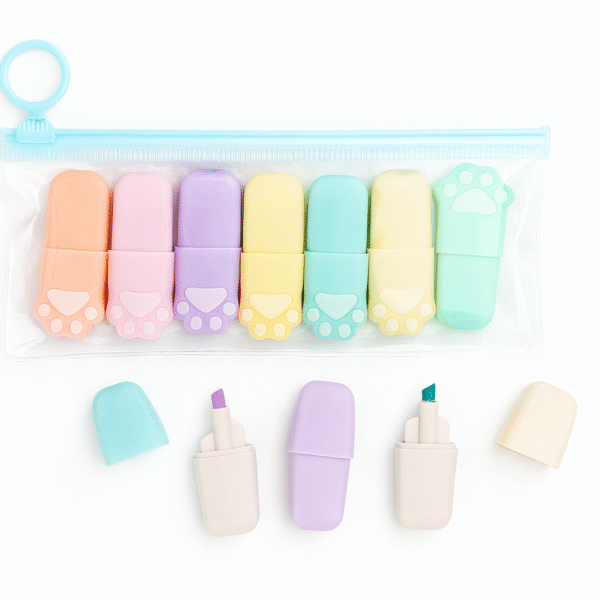 Paw Print Pastel Highlighter Set – 6 Colors 🐾✨