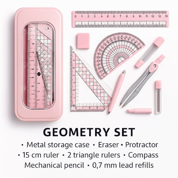 Pink 8-Piece Geometry Set with Metal Case