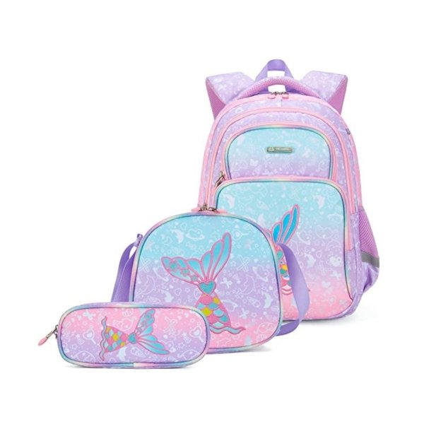 Aqua Whirl Mermaid Pack 3-in-1 Waterproof School Backpack Set – Ocean Blue & Purple