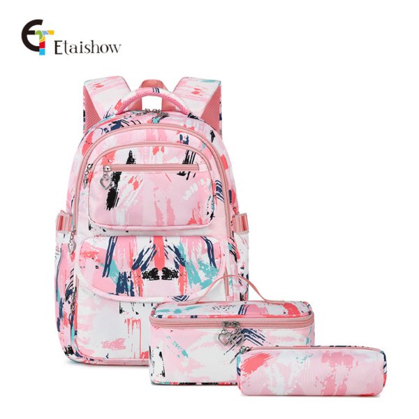 🎨 Orange Pastel Paint Splash 3-Piece Backpack Set