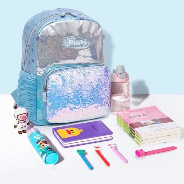 Superbaby Shiny Blue Backpack with Matching Pencil Case