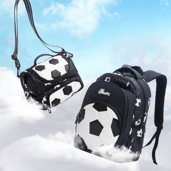Superbaby Black Soccer Backpack with Matching Lunch Bag