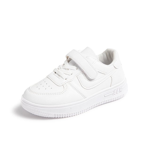 Kids White PU Sneakers with Velcro Strap