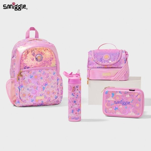 ✨ Smiggle Enchanted Sparkle Backpack & Lunch Bag Set – Pink Glitter