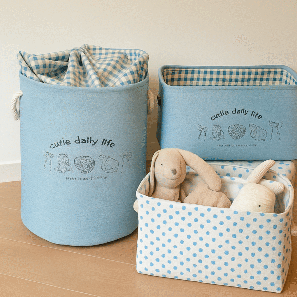 Product Name: Blue Gingham 3-Piece Storage Basket Set