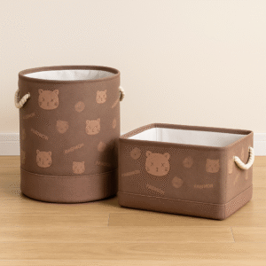 Blush Teddy Fabric Storage Baskets – Round & Rectangular Set