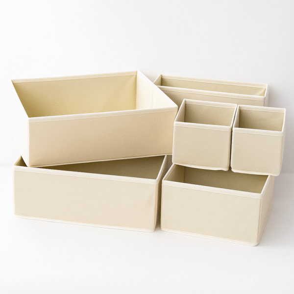 Luxe Beige Foldable Drawer Organizer Set – 6 Pieces