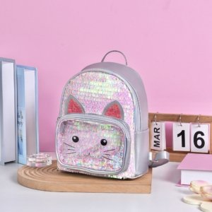 Glitter Cat Mini Backpack silver