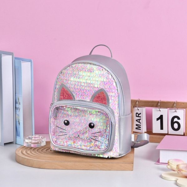 Glitter Cat Mini Backpack silver