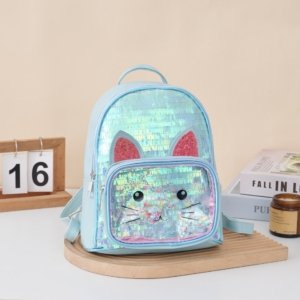 Glitter Cat Mini Backpack silver blue