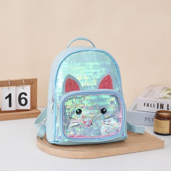 Glitter Cat Mini Backpack silver blue