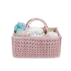 Woven Nursery Diaper Caddy – Large (Pink)