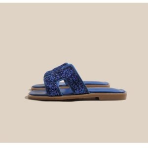 Blue Glitter Luxe Slide Sandals