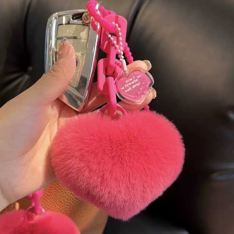 Blush Heart Fluff Keychain1