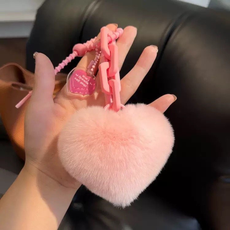 Blush Heart Fluff Keychain2
