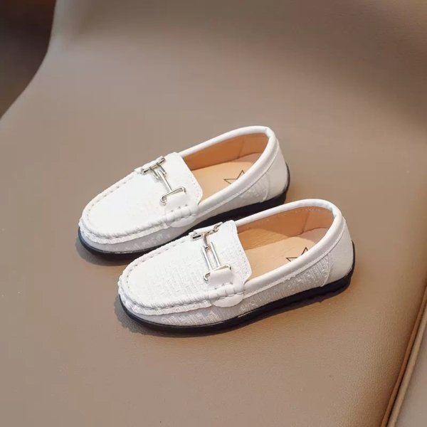 White Classic Metal-Buckle Loafers