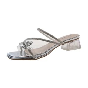 Crystal Butterfly Heel Sandals - Silver