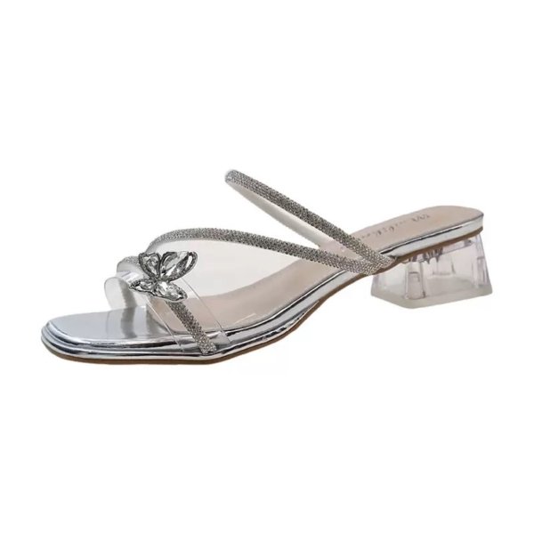 Crystal Butterfly Heel Sandals - Silver