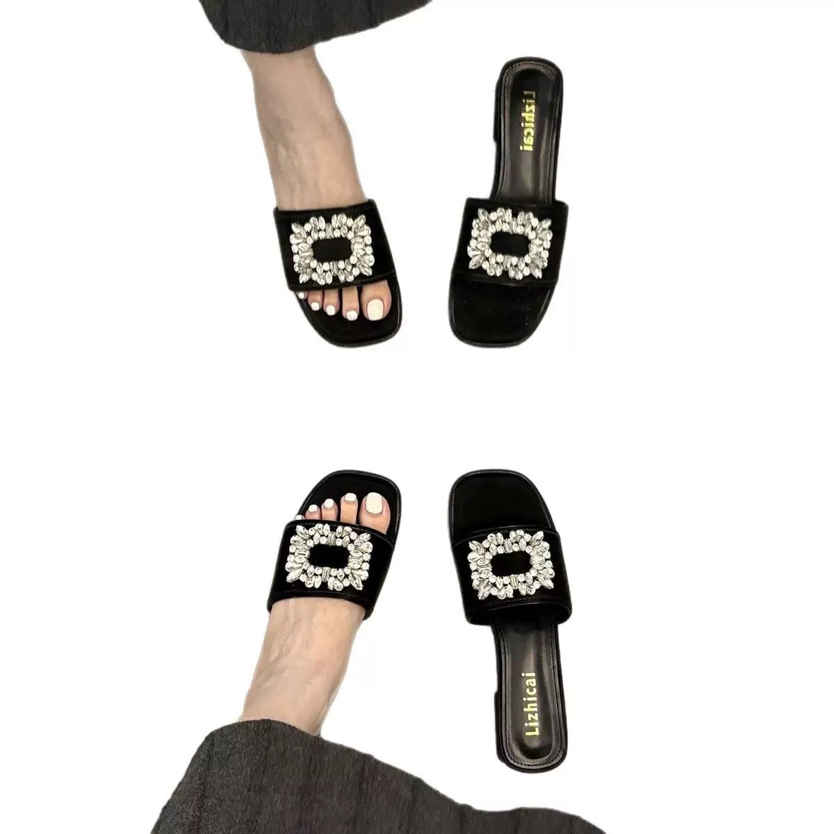 Crystal Frame Block-Heel Slides1