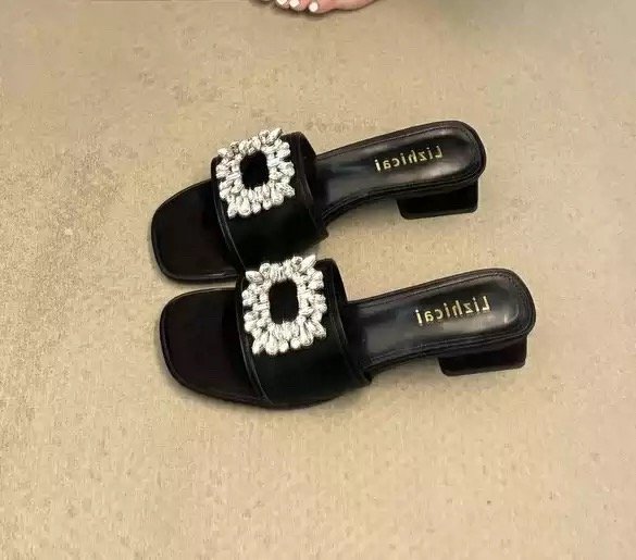 Crystal Frame Block-Heel Slides2