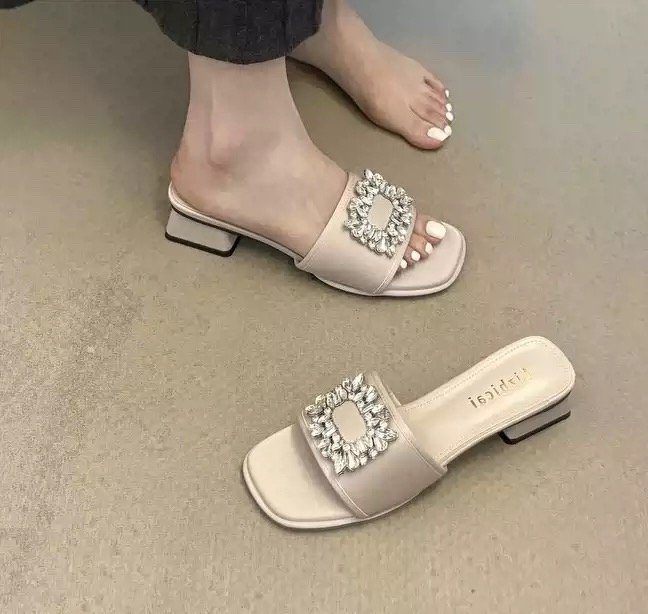 Crystal Frame Block-Heel Slides6