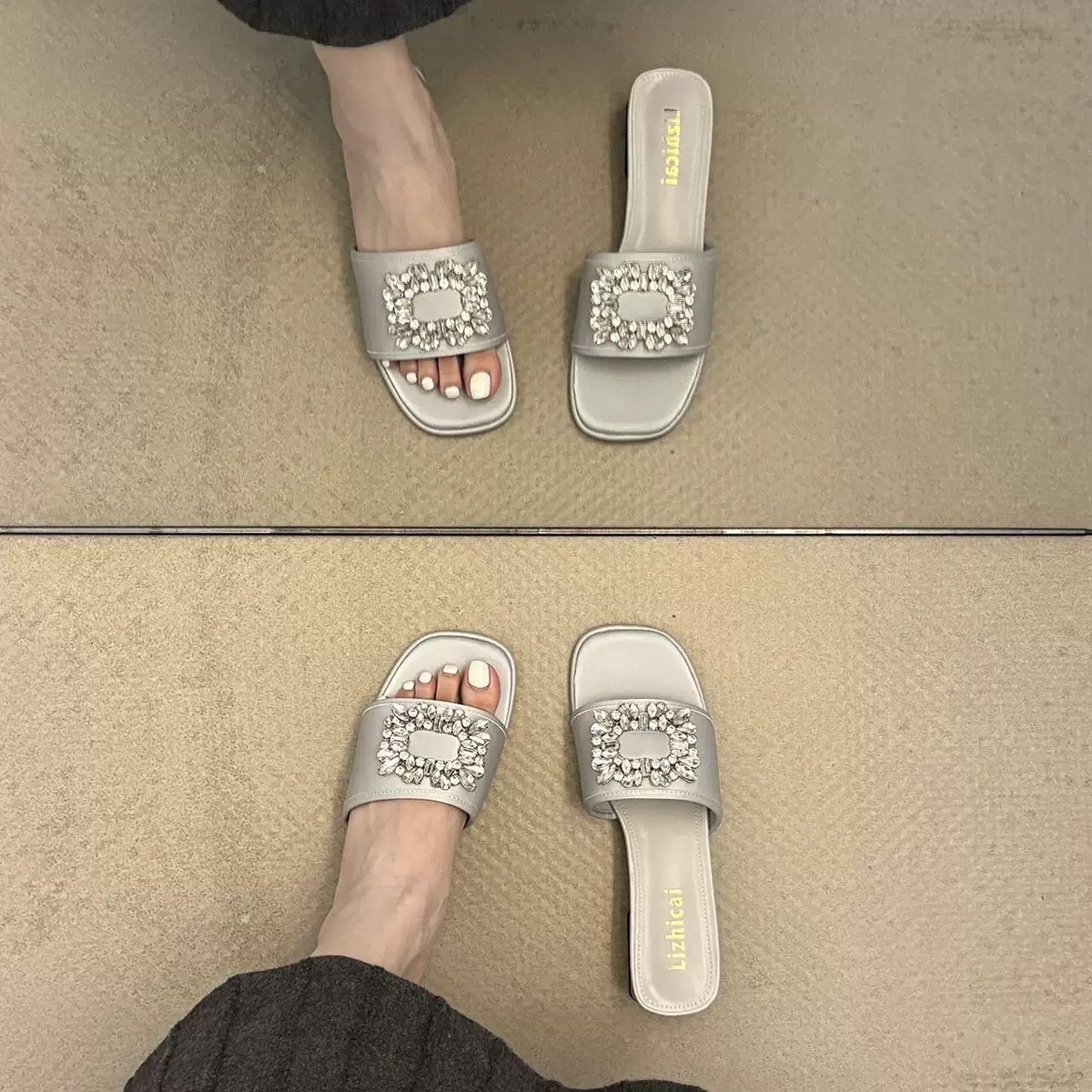 Crystal Frame Block-Heel Slides7