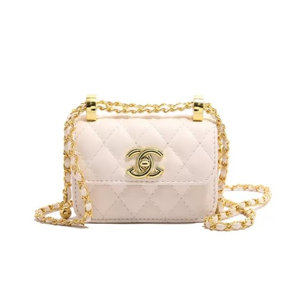 White Diamond-Stitch Chain Mini Bag