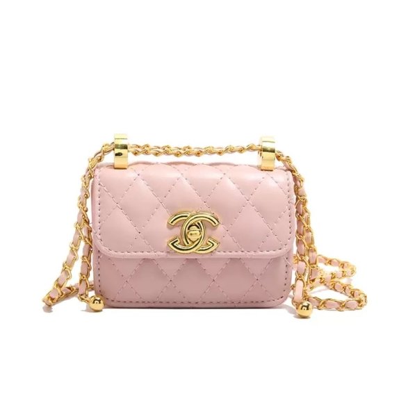 Pink Diamond-Stitch Chain Mini Bag