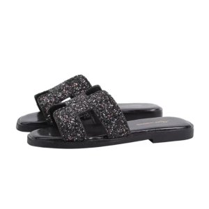 Black Glitter Luxe Slide Sandals