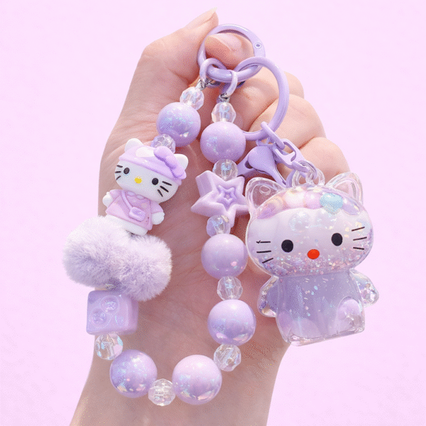 Hello Kitty Pearl Charm Keychain -Purple