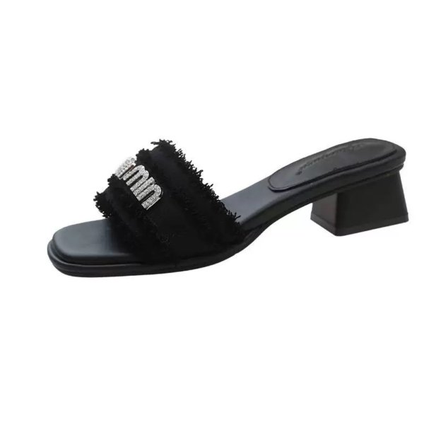 Black Little Knight Fringe Slides
