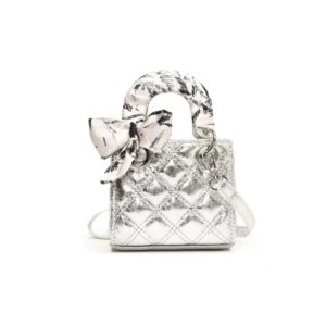 Silver Mini Quilted Bow Crossbody Bag