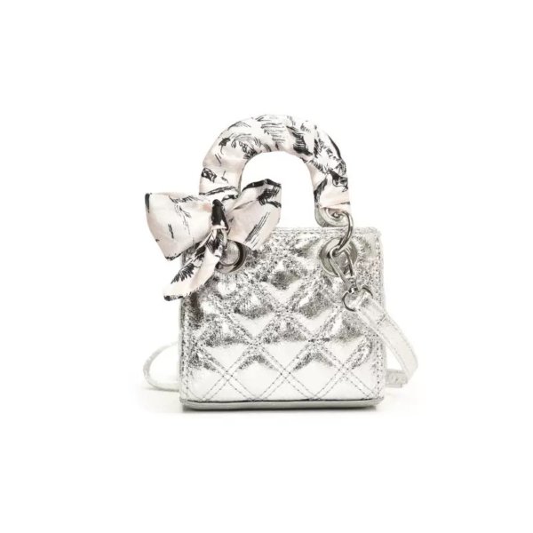 Silver Mini Quilted Bow Crossbody Bag