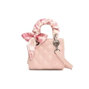 Peach Mini Quilted Bow Crossbody Bag