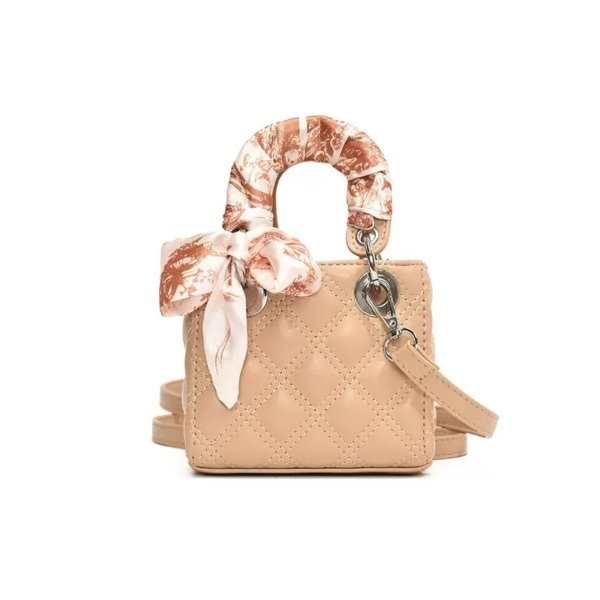 Light Brown Mini Quilted Bow Crossbody Bag