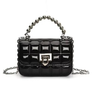Black Padded Cube Chain Bag