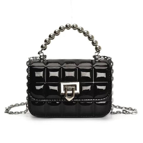 Black Padded Cube Chain Bag