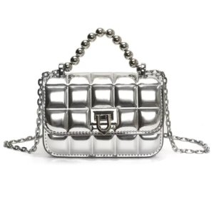 Silver Padded Cube Chain Bag