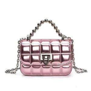 Pink Padded Cube Chain Bag