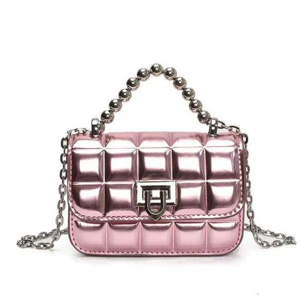 Pink Padded Cube Chain Bag
