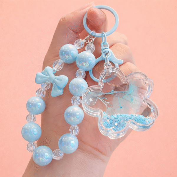Pastel Blossom Beaded Keychain -White
